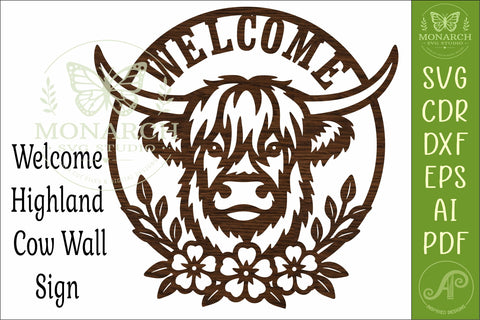 Highland Cow Welcome Floral Wall Sign SVG Farmhouse Door SVG APInspireddesigns 