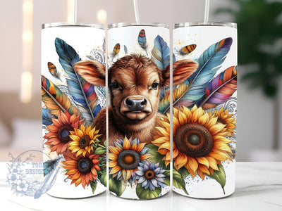 Highland Cow Western 20oz Skinny Tumbler, Boho Western Tumbler Png, Straight & Tapered Tumbler Wrap, Instant Digital Download Sublimation ToriDesigns 