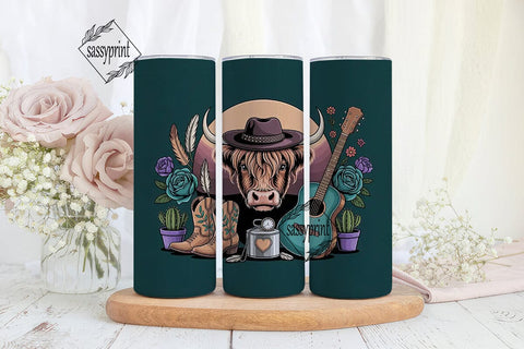 Highland Cow Western 20oz Tumbler Wrap Sublimation sassyprint 