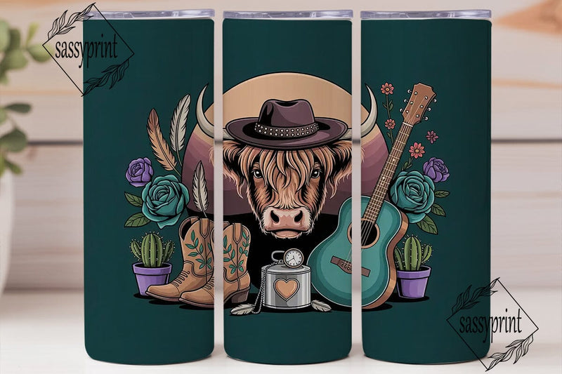 Highland Cow Western 20oz Tumbler Wrap Sublimation sassyprint 