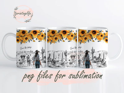 Highland cow western sunflower Mug Wrap Design, Instant Digital Design Download Mug Wrap Design, Mug Design PNG Sublimation PrintingLife 