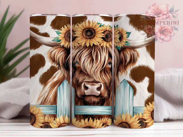 Highland Cow Western Sunflower Tumbler, Rustic Cowgirl Tumbler, 20oz Tumbler Sublimation, Country Farmhouse Tumbler, Digital Tumbler Wrap, Boho Western Tumbler Sublimation Li Zamperini 
