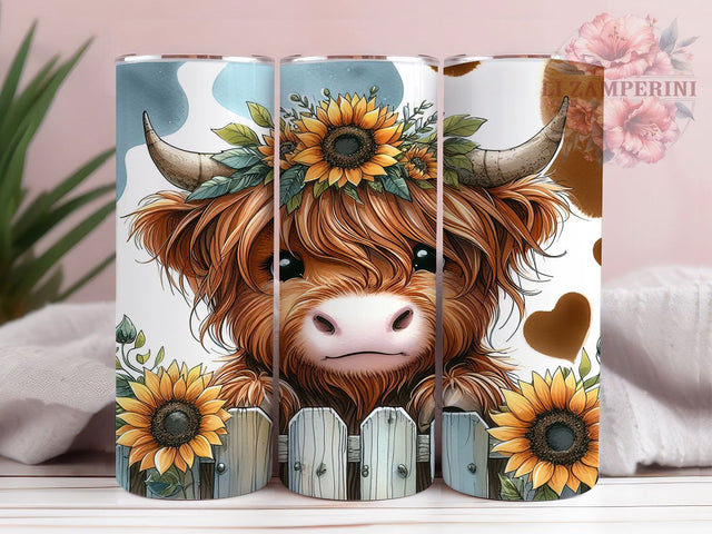 Highland Cow Western Sunflower Tumbler, Rustic Cowgirl Tumbler, 20oz Tumbler Sublimation, Country Farmhouse Tumbler, Digital Tumbler Wrap, Boho Western Tumbler Sublimation Li Zamperini 