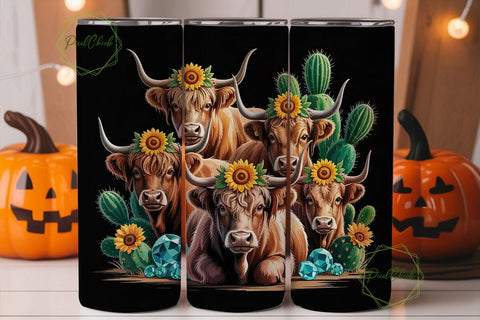 Highland Cow Western Tumbler Wrap Sublimation PixelChick 