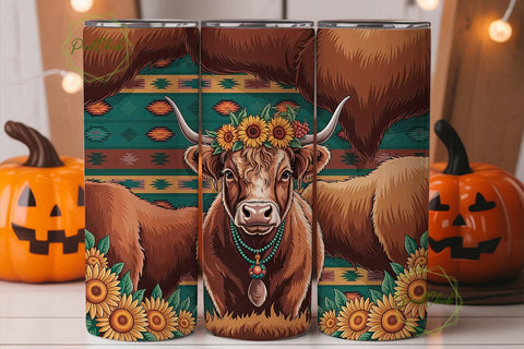 Highland Cow Western Tumbler Wrap Sublimation PixelChick 