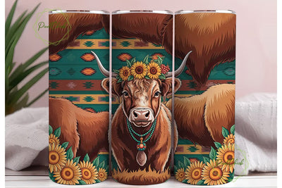Highland Cow Western Tumbler Wrap Sublimation PixelChick 