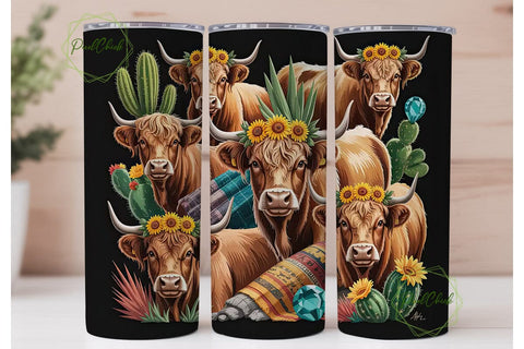 Highland Cow Western Tumbler Wrap Sublimation PixelChick 
