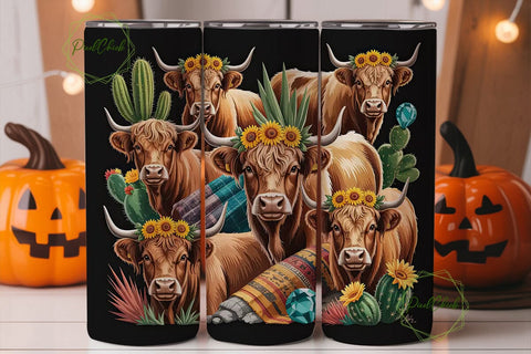 Highland Cow Western Tumbler Wrap Sublimation PixelChick 