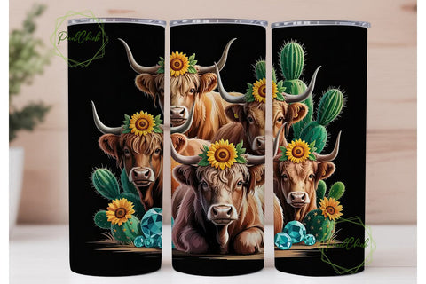 Highland Cow Western Tumbler Wrap Sublimation PixelChick 
