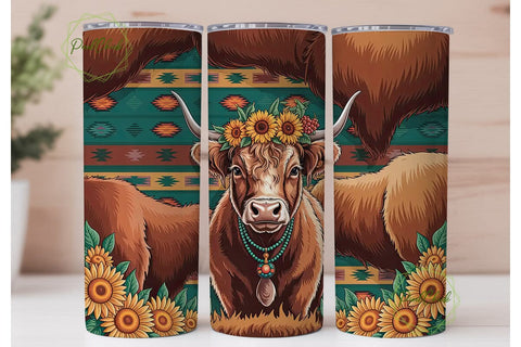 Highland Cow Western Tumbler Wrap Sublimation PixelChick 