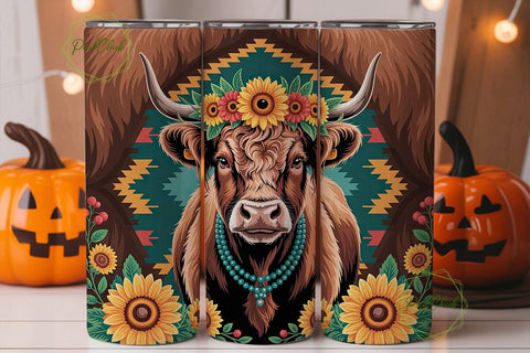 Highland Cow Western Tumbler Wrap Sublimation PixelChick 