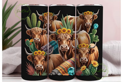 Highland Cow Western Tumbler Wrap Sublimation PixelChick 