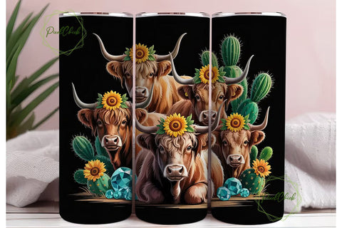 Highland Cow Western Tumbler Wrap Sublimation PixelChick 
