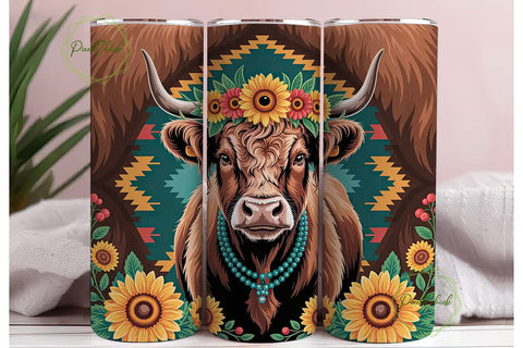 Highland Cow Western Tumbler Wrap Sublimation PixelChick 