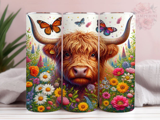 Highland Cow Wildflowers 20oz Tumbler Wrap PNG, Highland Cow Tumbler Png, Straight & Tapered Tumbler Wrap, Instant Digital Download Sublimation Li Zamperini 