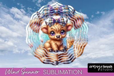Highland Cow Wind Spinner, Cute Cow Wind Spinner Sublimation Sublimation OrangeBrushStudio 
