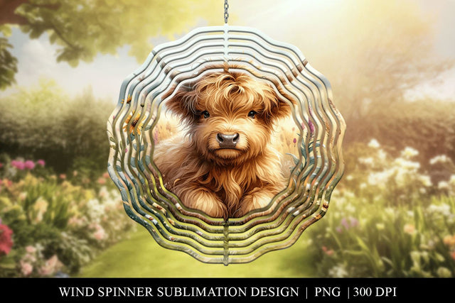 Highland Cow Wind Spinner Sublimation Design Sublimation BijouBay 