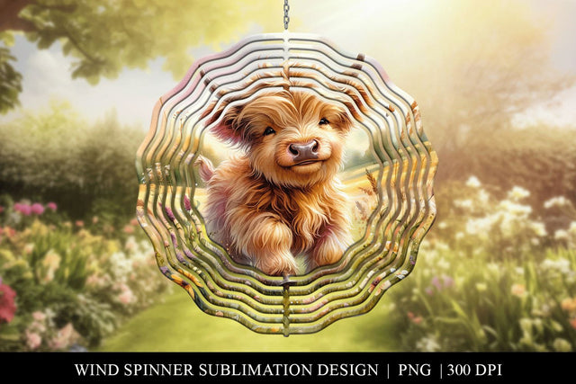 Highland Cow Wind Spinner Sublimation Design Sublimation BijouBay 