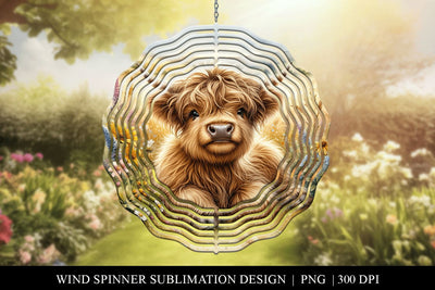 Highland Cow Wind Spinner Sublimation Design Sublimation BijouBay 