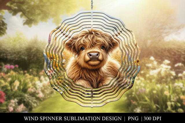 Highland Cow Wind Spinner Sublimation Design Sublimation BijouBay 