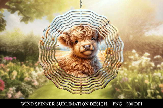 Highland Cow Wind Spinner Sublimation PNG Sublimation BijouBay 