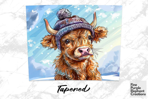 Highland Cow Winter Hat Sublimation Tumbler Wrap Sublimation Fine Purple Elephant Creations 