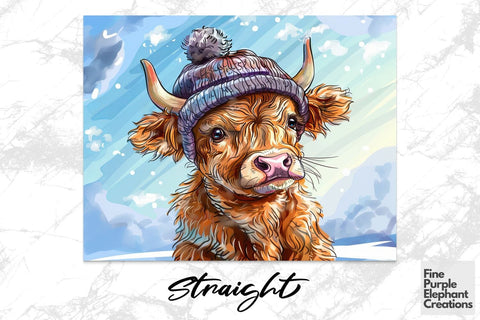 Highland Cow Winter Hat Sublimation Tumbler Wrap Sublimation Fine Purple Elephant Creations 