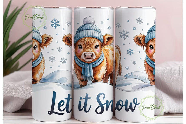 Highland Cow Winter Snow 20oz Tumbler Sublimation PixelChick 