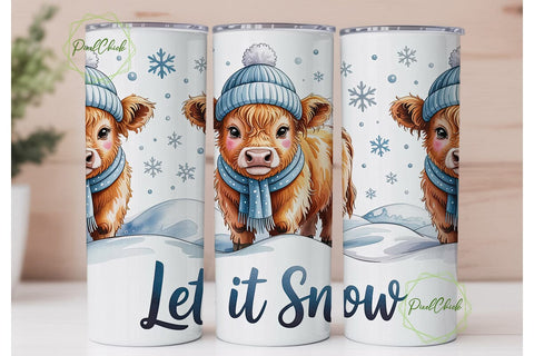 Highland Cow Winter Snow 20oz Tumbler Sublimation PixelChick 