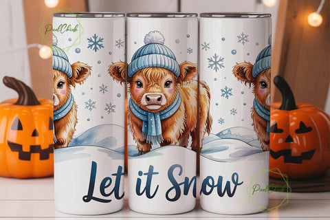 Highland Cow Winter Snow 20oz Tumbler Sublimation PixelChick 