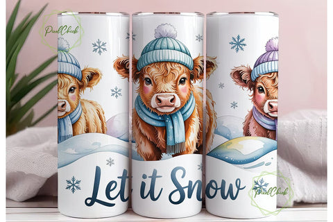Highland Cow Winter Snow 20oz Tumbler Sublimation PixelChick 