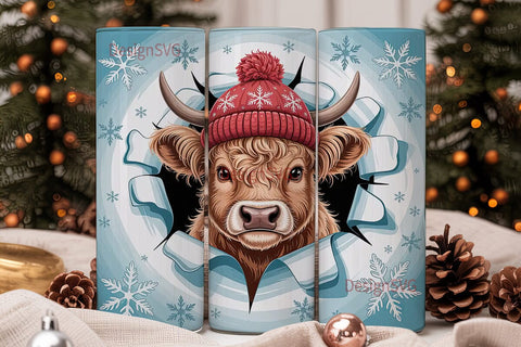 Highland Cow Winter Tumbler Design Sublimation DesignSVG 