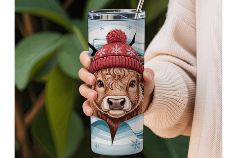 Highland Cow Winter Tumbler Design Sublimation DesignSVG 