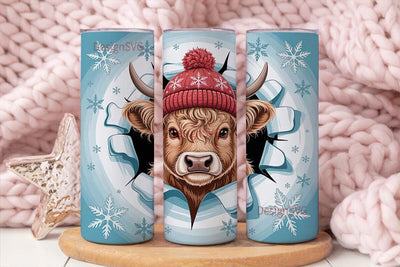 Highland Cow Winter Tumbler Design Sublimation DesignSVG 