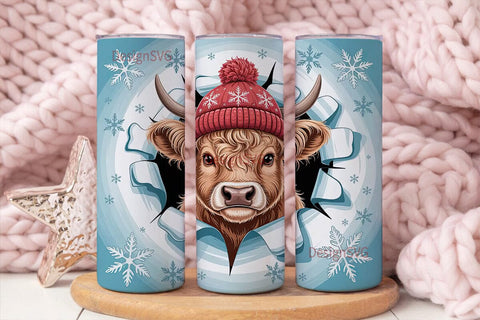 Highland Cow Winter Tumbler Design Sublimation DesignSVG 