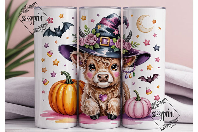 Highland Cow Witch 20oz Tumbler Wrap Sublimation sassyprint 