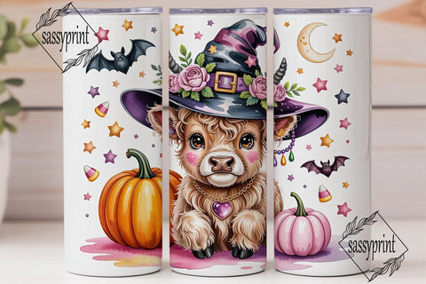Highland Cow Witch 20oz Tumbler Wrap Sublimation sassyprint 