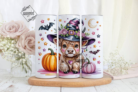 Highland Cow Witch 20oz Tumbler Wrap Sublimation sassyprint 