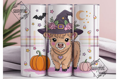 Highland Cow Witch 20oz Tumbler Wrap Sublimation sassyprint 