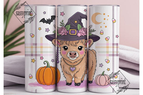 Highland Cow Witch 20oz Tumbler Wrap Sublimation sassyprint 