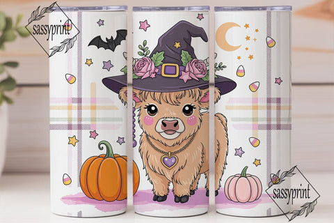 Highland Cow Witch 20oz Tumbler Wrap Sublimation sassyprint 