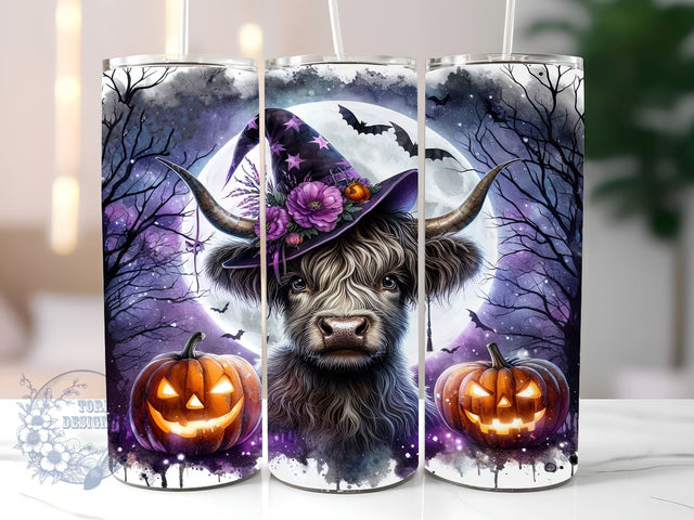 Highland Cow Witch Halloween 20oz Skinny Tumbler, Witch Halloween Tumbler Png, Straight & Tapered Tumbler Wrap, Instant Digital Download Sublimation ToriDesigns 