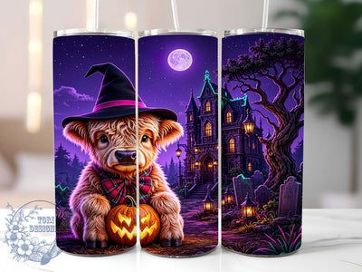 Highland Cow Witch Halloween 20oz Tumbler, Cow Witch Motif, Highland Art Design, Halloween Theme, Spooky Cute Accent, Rustic Charm, Sublimation Wrap, 20oz Tumbler Sublimation ToriDesigns 