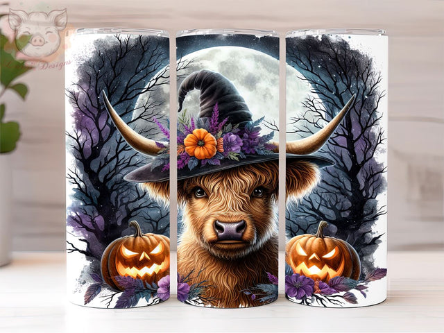 Highland Cow Witch Halloween 20oz Tumbler Png, Straight & Tapered Tumbler Png, Witch Halloween Tumbler Png, Digital Download PNG Sublimation Lara' s Designs 