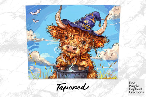 Highland Cow Witch Sublimation Tumbler Wrap Sublimation Fine Purple Elephant Creations 