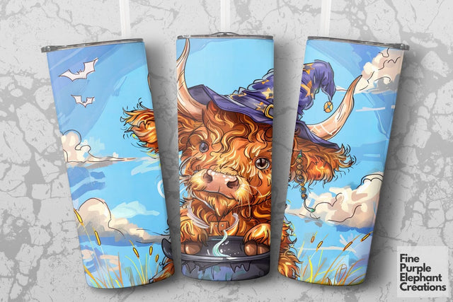Highland Cow Witch Sublimation Tumbler Wrap Sublimation Fine Purple Elephant Creations 