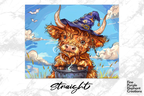 Highland Cow Witch Sublimation Tumbler Wrap Sublimation Fine Purple Elephant Creations 