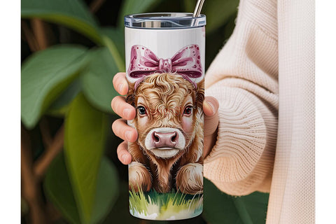 Highland Cow with Bow 20oz Tumbler Sublimation DesignSVG 
