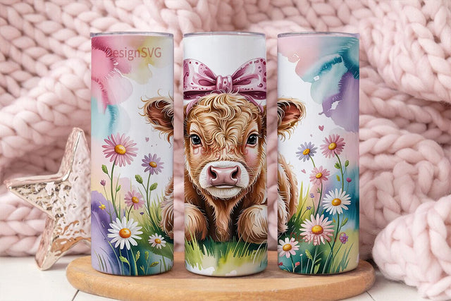 Highland Cow with Bow 20oz Tumbler Sublimation DesignSVG 