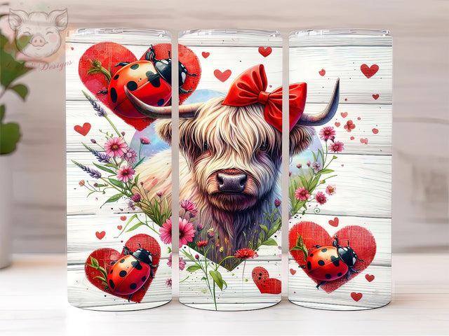 Highland Cow With Ladybugs 20oz Tumbler Png, Sublimation Design, Highland Cow Tumbler Png, Digital Download PNG Sublimation Lara' s Designs 